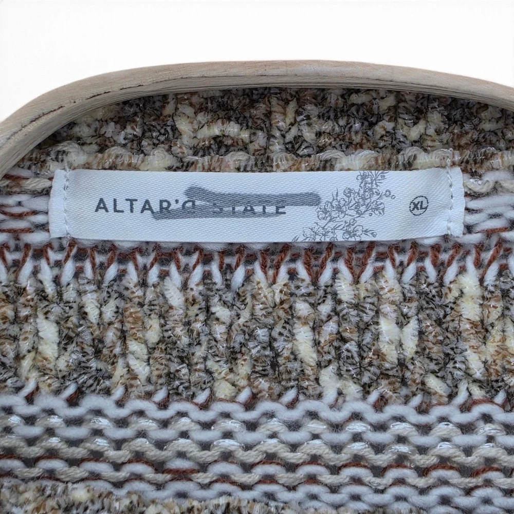 Altar'd State‎ XL Cropped Turtleneck Sweater Boho Cozy Neutral Striped Oversized